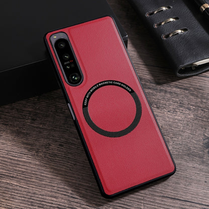 Red textured PU phone case with MagSafe magnetic card holder ring and camera cutouts