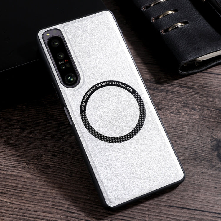 White textured PU phone case with MagSafe magnetic card holder ring and camera cutouts