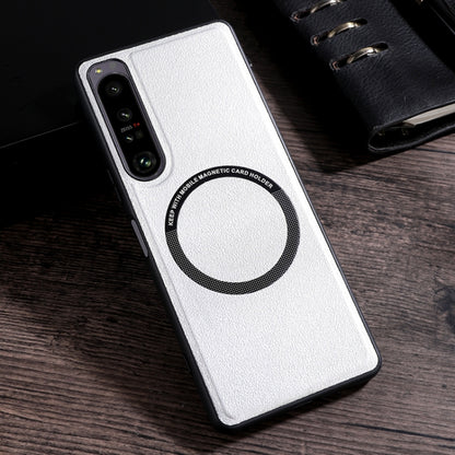 White textured PU phone case with MagSafe magnetic card holder ring and camera cutouts