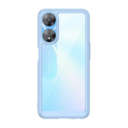 Light blue transparent phone case with dual camera cutout and side buttons