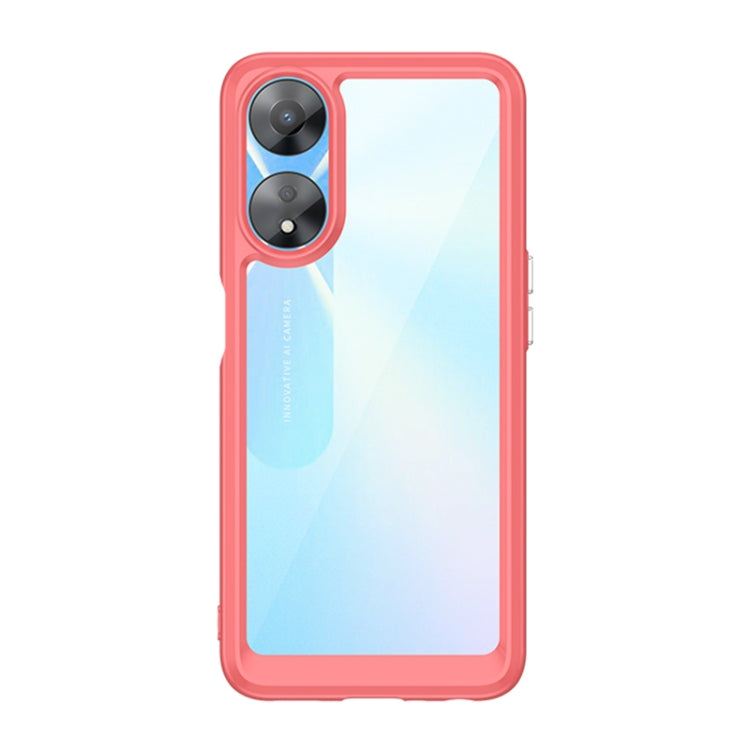 Red transparent phone case with dual camera cutout and raised screen edges