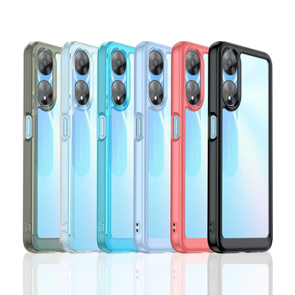 Multiple gradient phone cases in blue, red, and clear, each with dual camera cutouts.