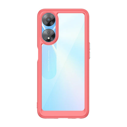 Red transparent phone case with dual camera cutout and side buttons