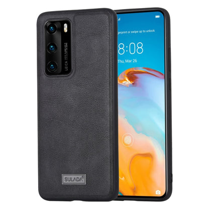 Black leather-style phone protective case with camera cutouts and raised edges