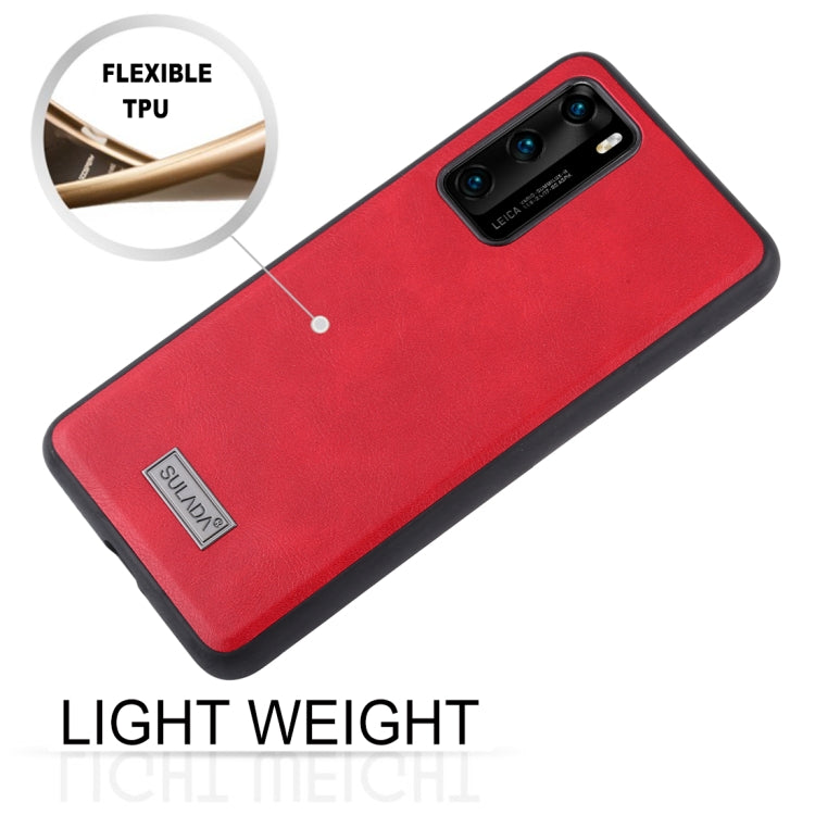 Red leather-style protective phone case with camera cutouts and textured finish