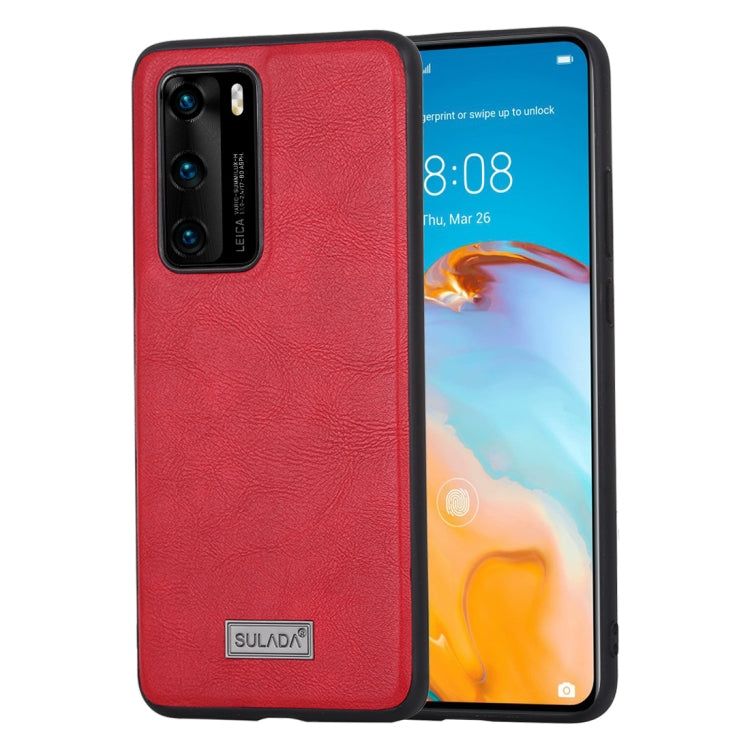 Red leather-style phone protective case with camera cutouts and raised corners