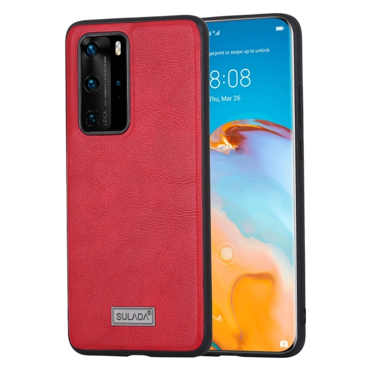 Red leather-style protective phone case with textured back and camera cutouts