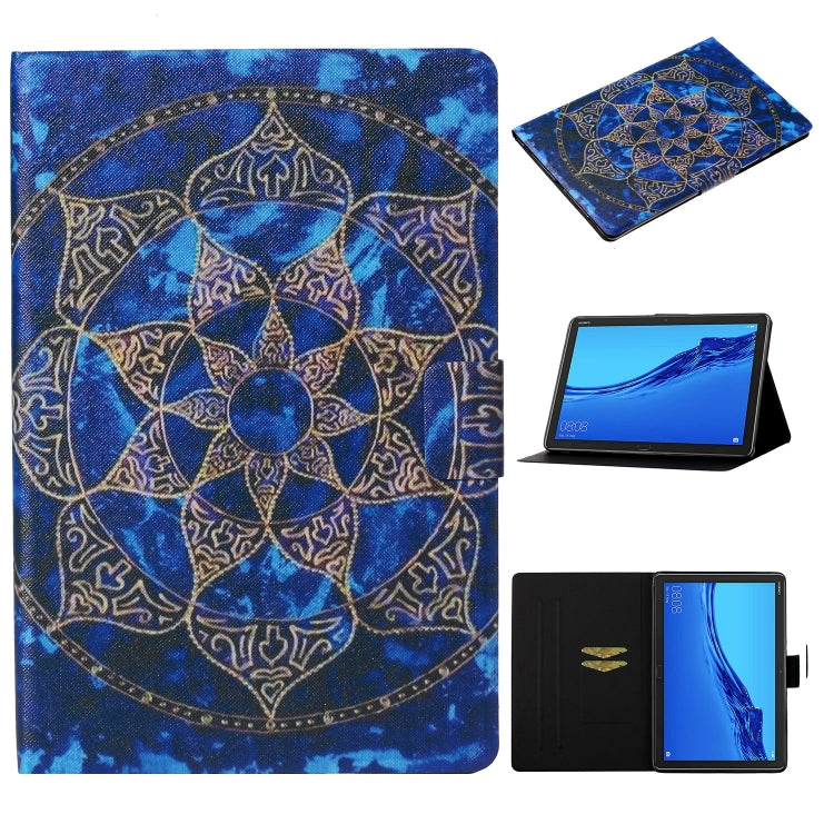 Blue mandala flip leather tablet case with card slot and stand, sleep/wake function