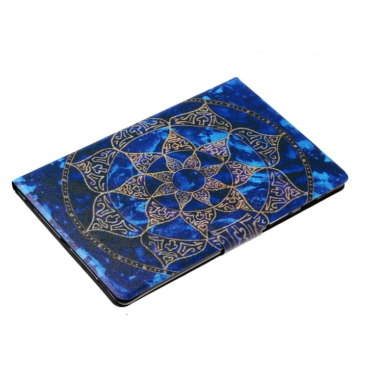 Blue mandala flip leather tablet case folded as a viewing stand