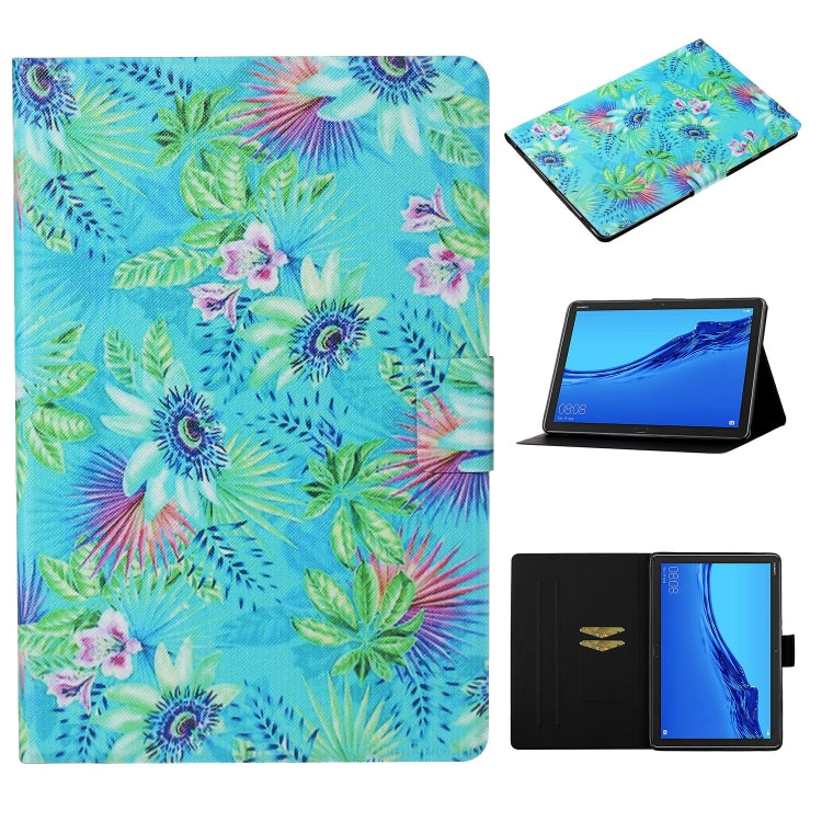 Tropical floral flip leather tablet case with card slot and viewing stand