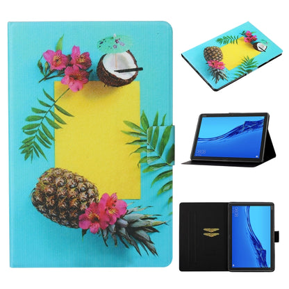 Folio leather case with tropical flowers and pineapple print, card slot, tablet stand