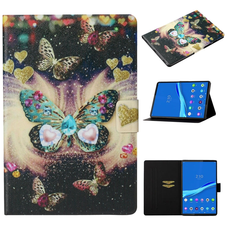 Folio leather case with butterflies and heart sparkle print, card slot, tablet stand