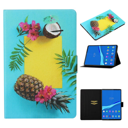 Folio leather case with tropical flower and pineapple print, card slot, tablet stand