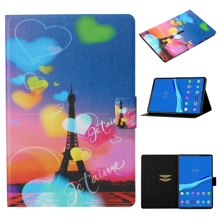 Folio leather case with Eiffel Tower and hearts print, card slot, tablet stand