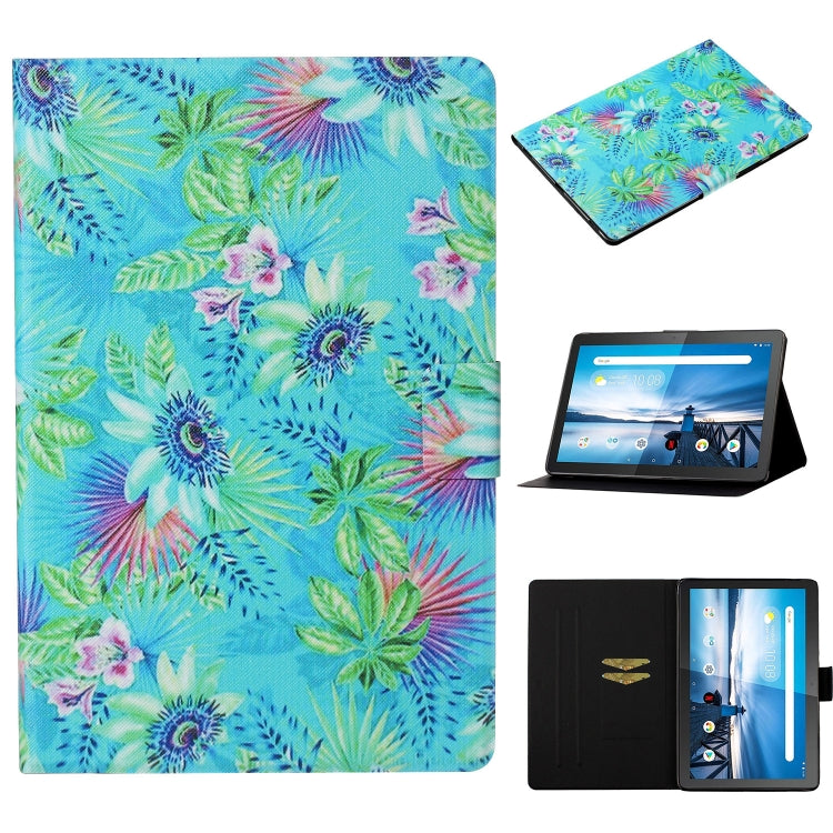 Tablet flip case with tropical floral leaf print, with viewing stand