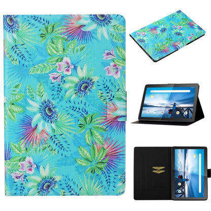 Tablet flip case with tropical floral leaf print, with viewing stand
