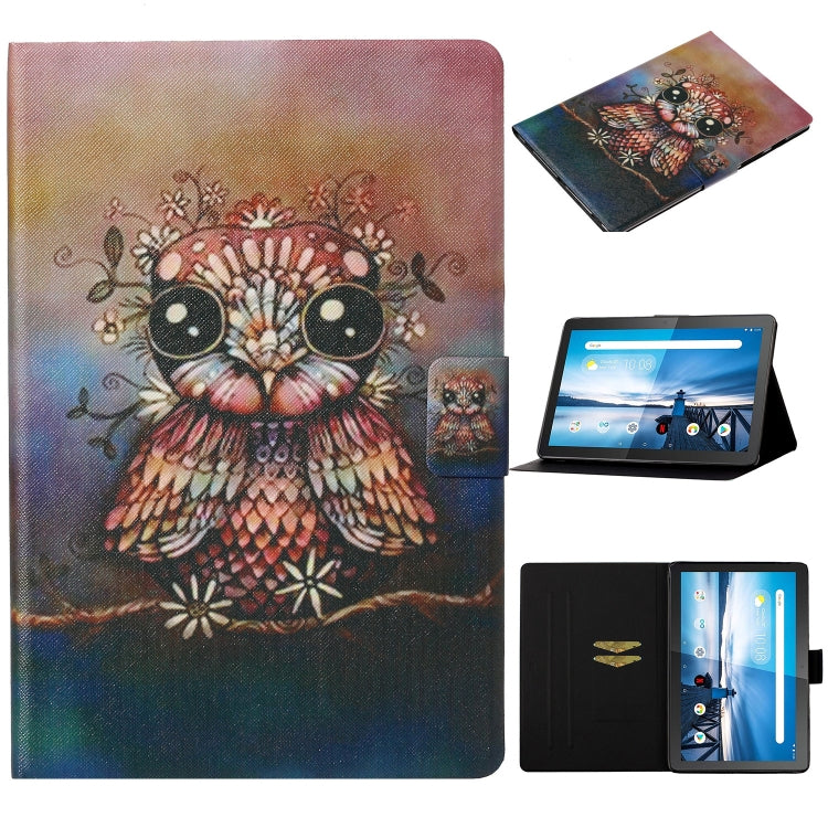 Tablet flip case with owl illustration, with viewing stand
