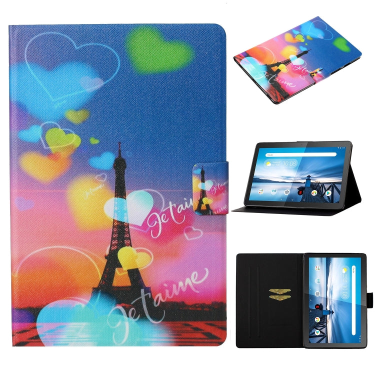 Tablet flip case with Eiffel Tower and heart print, with viewing stand