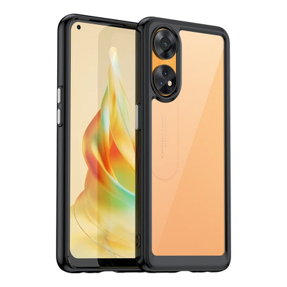 Black phone case for OPPO Reno8 T 4G with dual camera cutouts and raised edges
