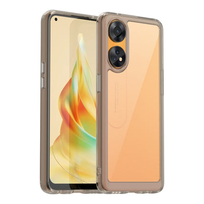Transparent grey phone case for OPPO Reno8 T 4G with dual camera cutout and bumper
