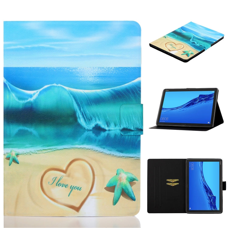 Blue beach tablet flip leather case with heart and starfish graphic