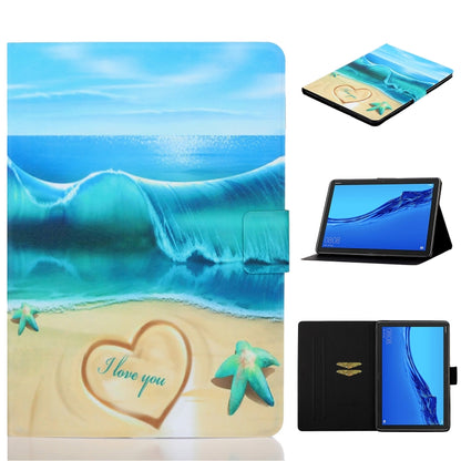 Blue beach tablet flip leather case with heart and starfish graphic