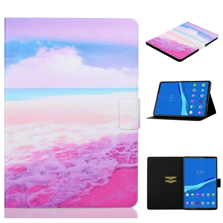 Tablet folio case with pastel beach landscape, horizontal flip stand and card slot