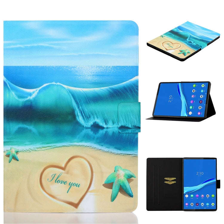 Tablet folio case with ocean wave and heart print, horizontal flip stand and card slot