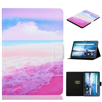 Tablet folio case with pastel beach landscape, horizontal flip stand and card slot
