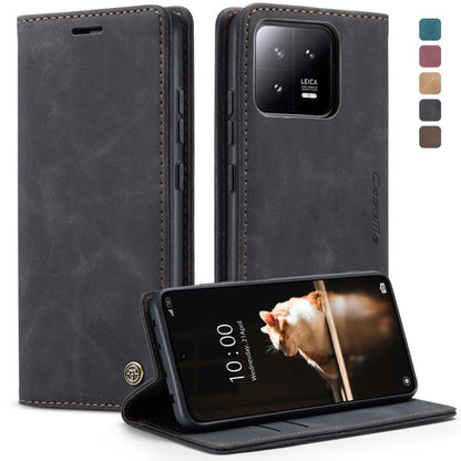 CaseMe 013 dark gray leather flip phone case with camera cutout and stand viewing