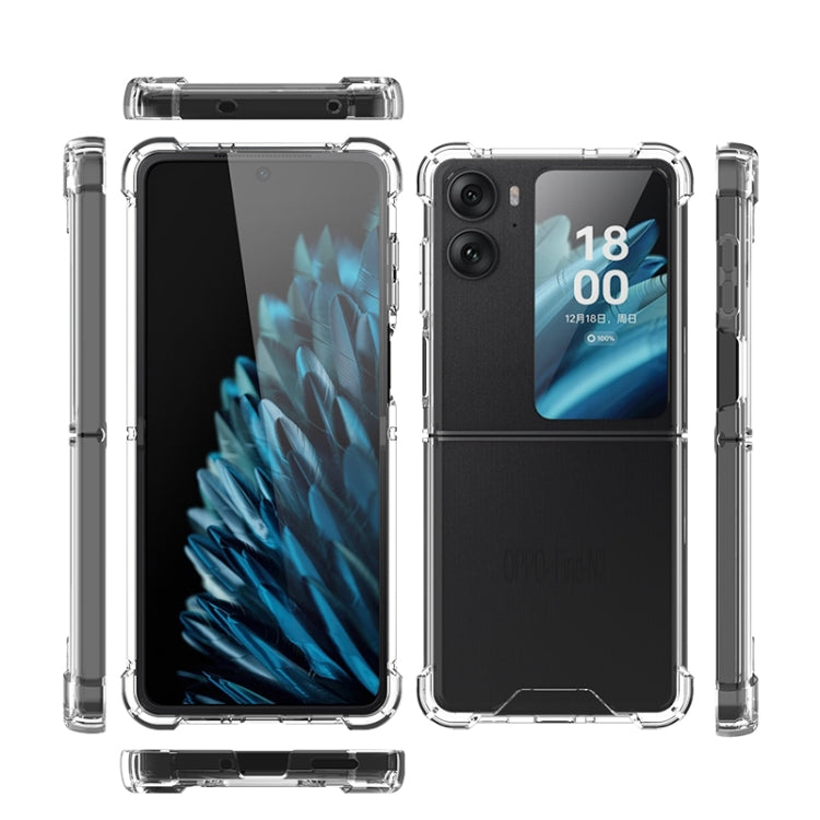 Transparent TPU foldable phone case showing camera and screen cutouts