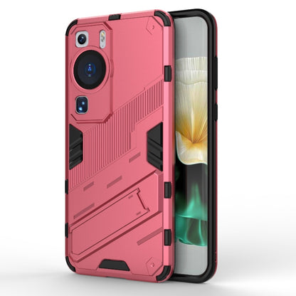 Light red rugged shockproof phone case with TPU bumper and built-in holder