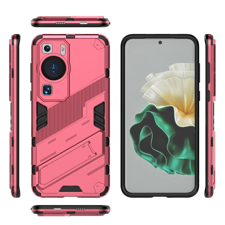 Light red rugged shockproof phone case set with front and back views