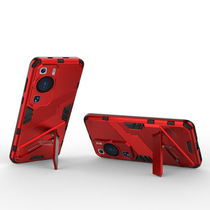 Red rugged shockproof phone case with kickstand-style holder support