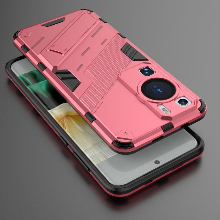 Pink rugged shockproof phone case with invisible holder and camera protection