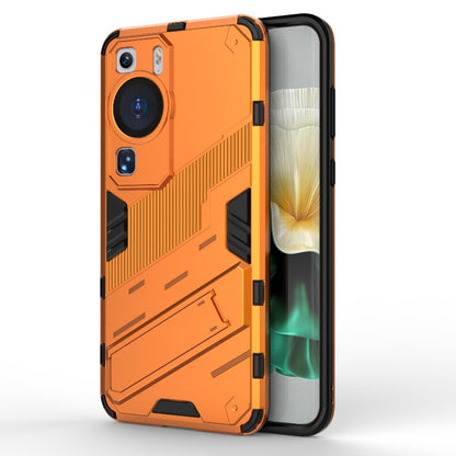 Orange rugged shockproof phone case with raised camera bezel and holder