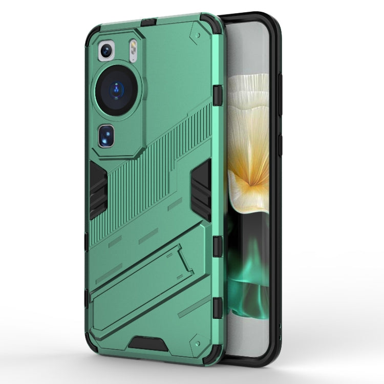 Rugged green TPU phone case with armor-style edges and camera cutout