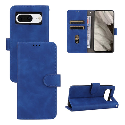 Blue magnetic flip leather phone case with front pocket and camera cutout.