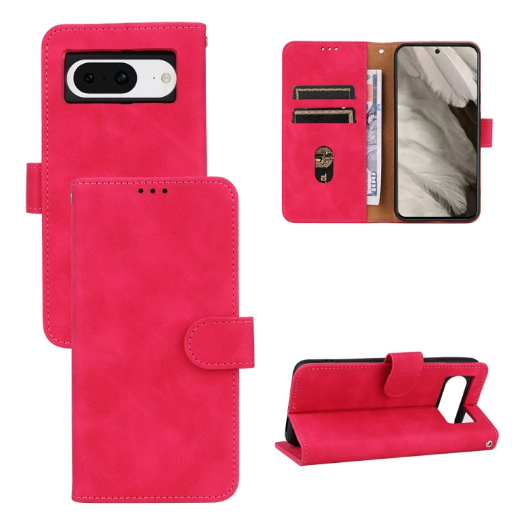 Rose red magnetic flip leather phone case with front pocket and camera cutout.