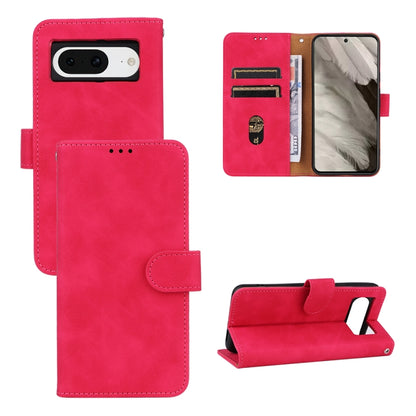 Rose red magnetic flip leather phone case with front pocket and camera cutout.