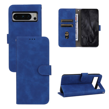 Blue magnetic flip leather phone case with card slots and front camera opening.