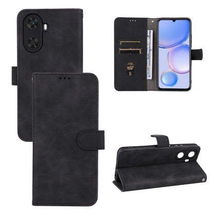 Black leather magnetic flip phone case with card slots and kickstand
