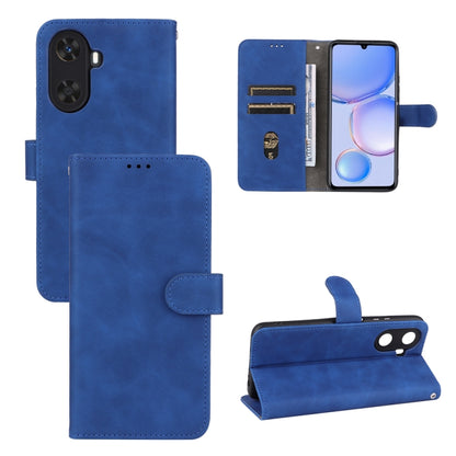 Blue leather magnetic flip phone case with card slots and kickstand