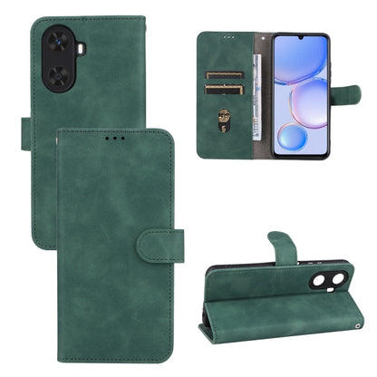 Green leather magnetic flip phone case with card slots and stand
