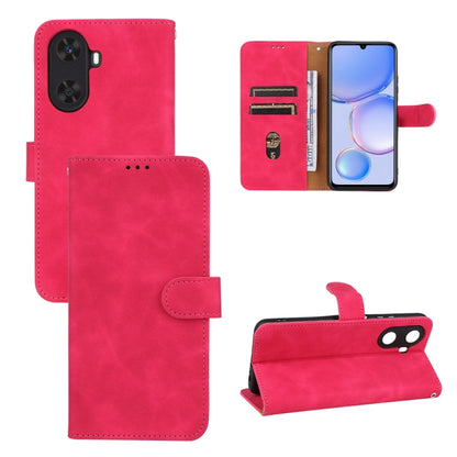 Red/pink leather magnetic flip phone case with card slots and stand