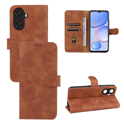 Tan leather magnetic flip phone case with card slots and kickstand