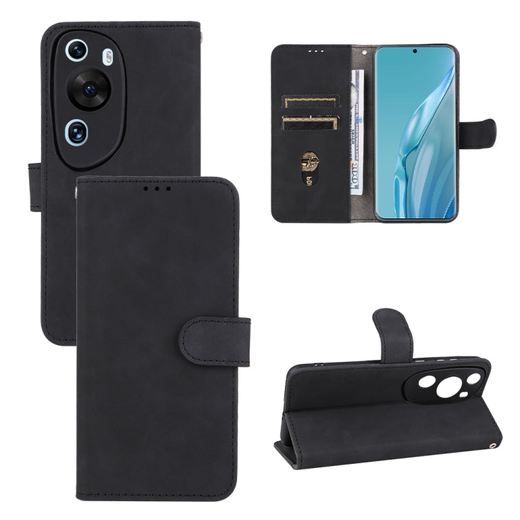 Black leather magnetic flip phone case with card slots and kickstand