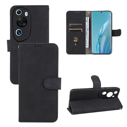 Black leather magnetic flip phone case with card slots and kickstand