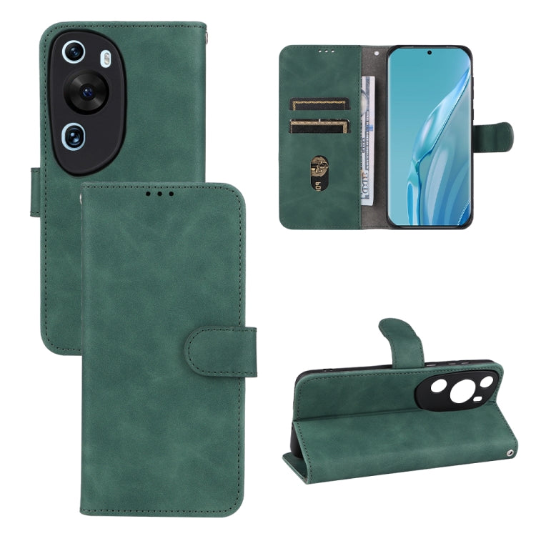 Green leather flip phone wallet case with card slots and camera cutouts
