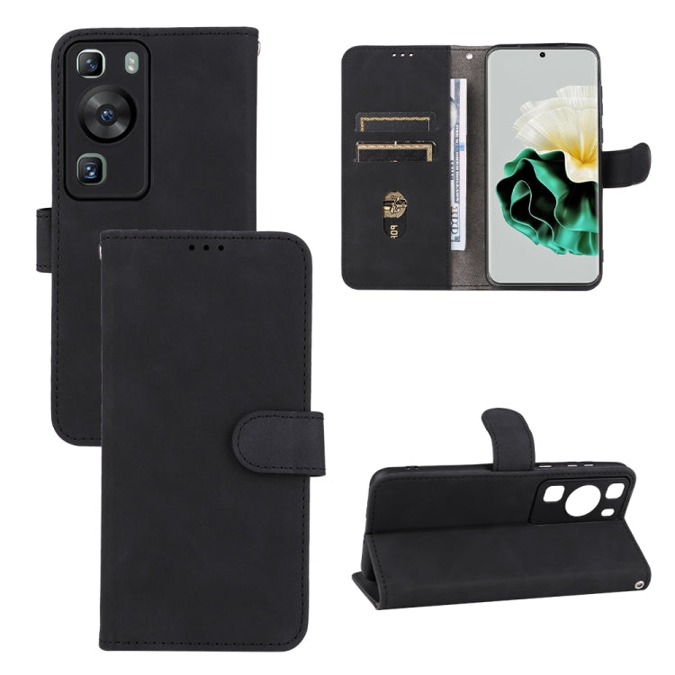 Black leather flip phone wallet case with card slots and camera cutouts